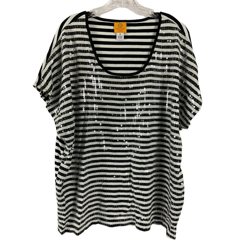 Ruby Rd. Women's Black & White Stripped Top